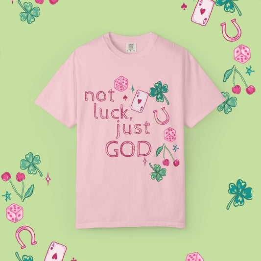 Not Luck, Just God T-Shirt — Christian Faith Graphic Tee with Lucky Symbols