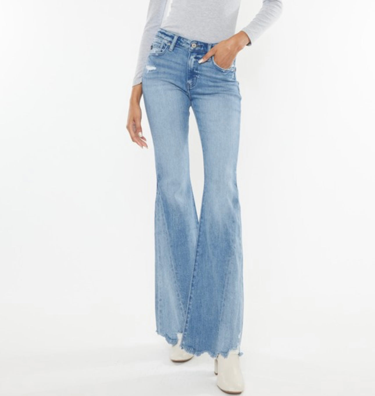 Mid Rise Raw Hem Flare KanCan Jeans