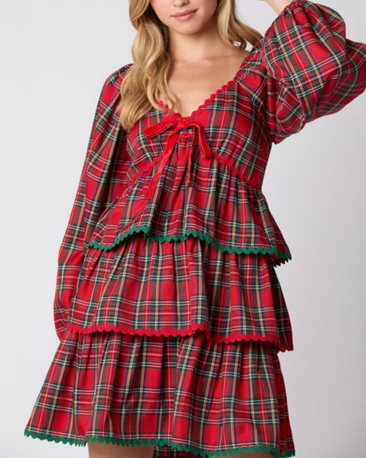 Brianna Christmas Plaid Tiered Dress