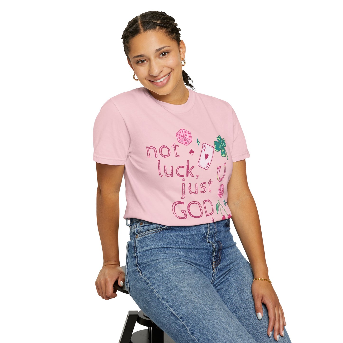 Not Luck, Just God T-Shirt — Christian Faith Graphic Tee with Lucky Symbols