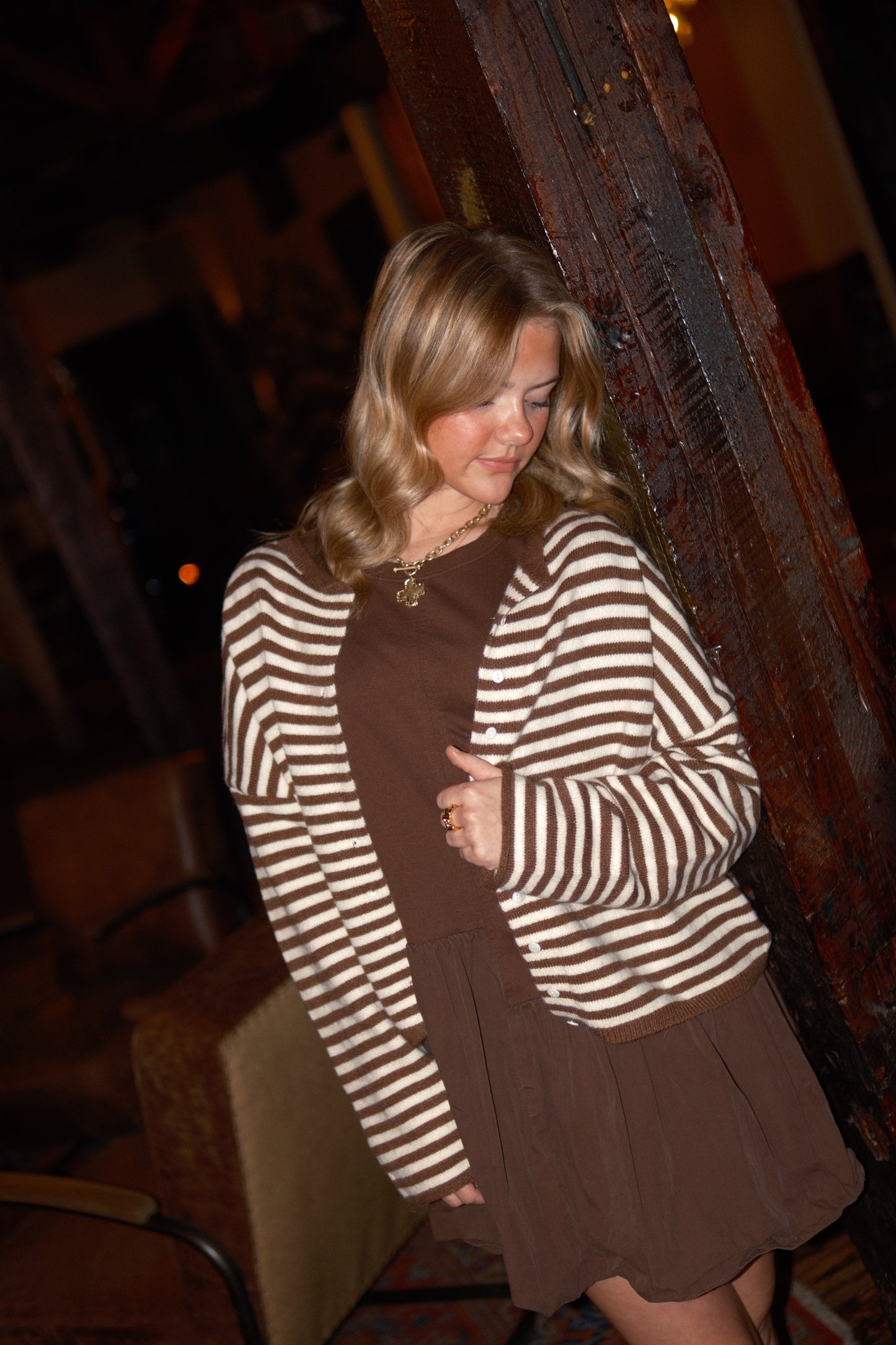 Janie Cardigan in Brown Stripes