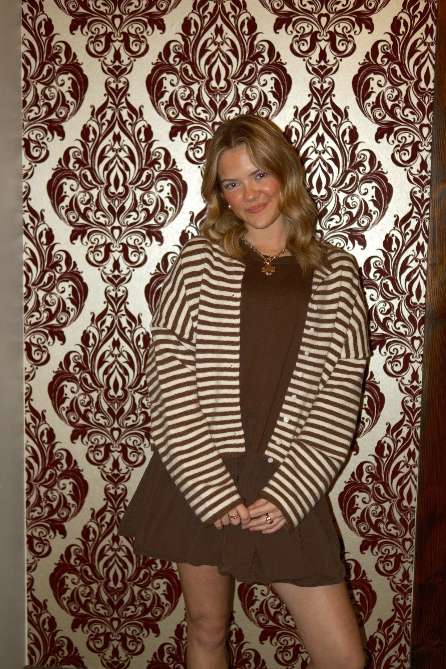 Janie Cardigan in Brown Stripes