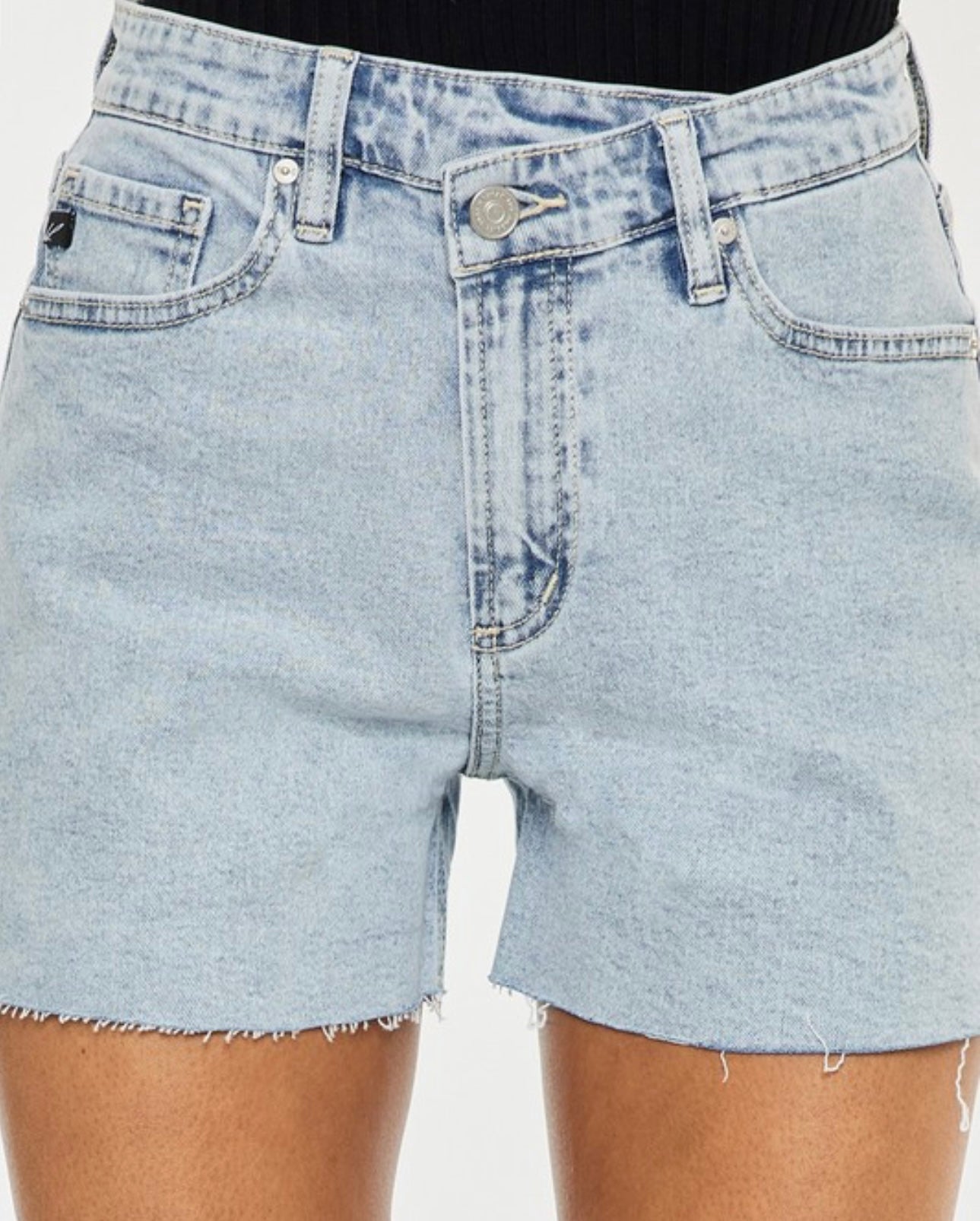 KanCan High Rise Crossover Button Shorts