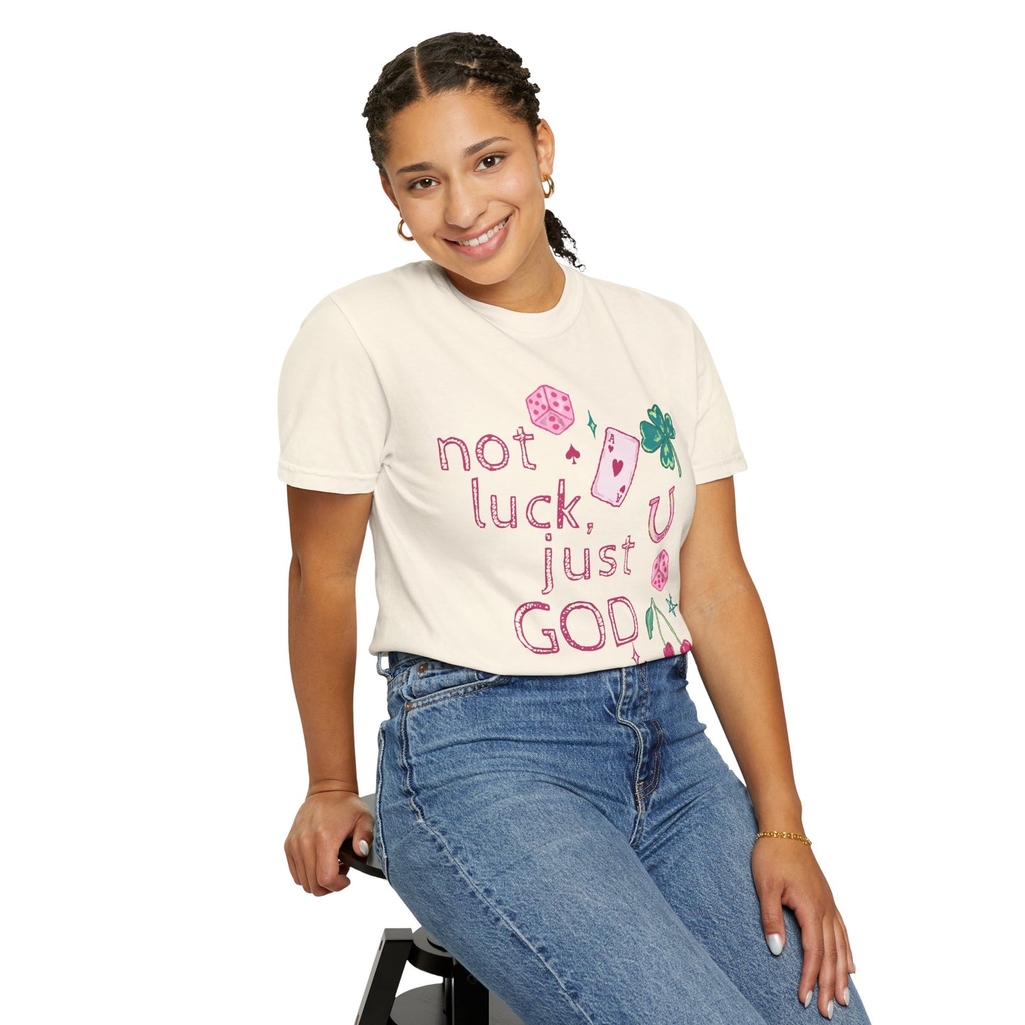 Not Luck, Just God T-Shirt — Christian Faith Graphic Tee with Lucky Symbols