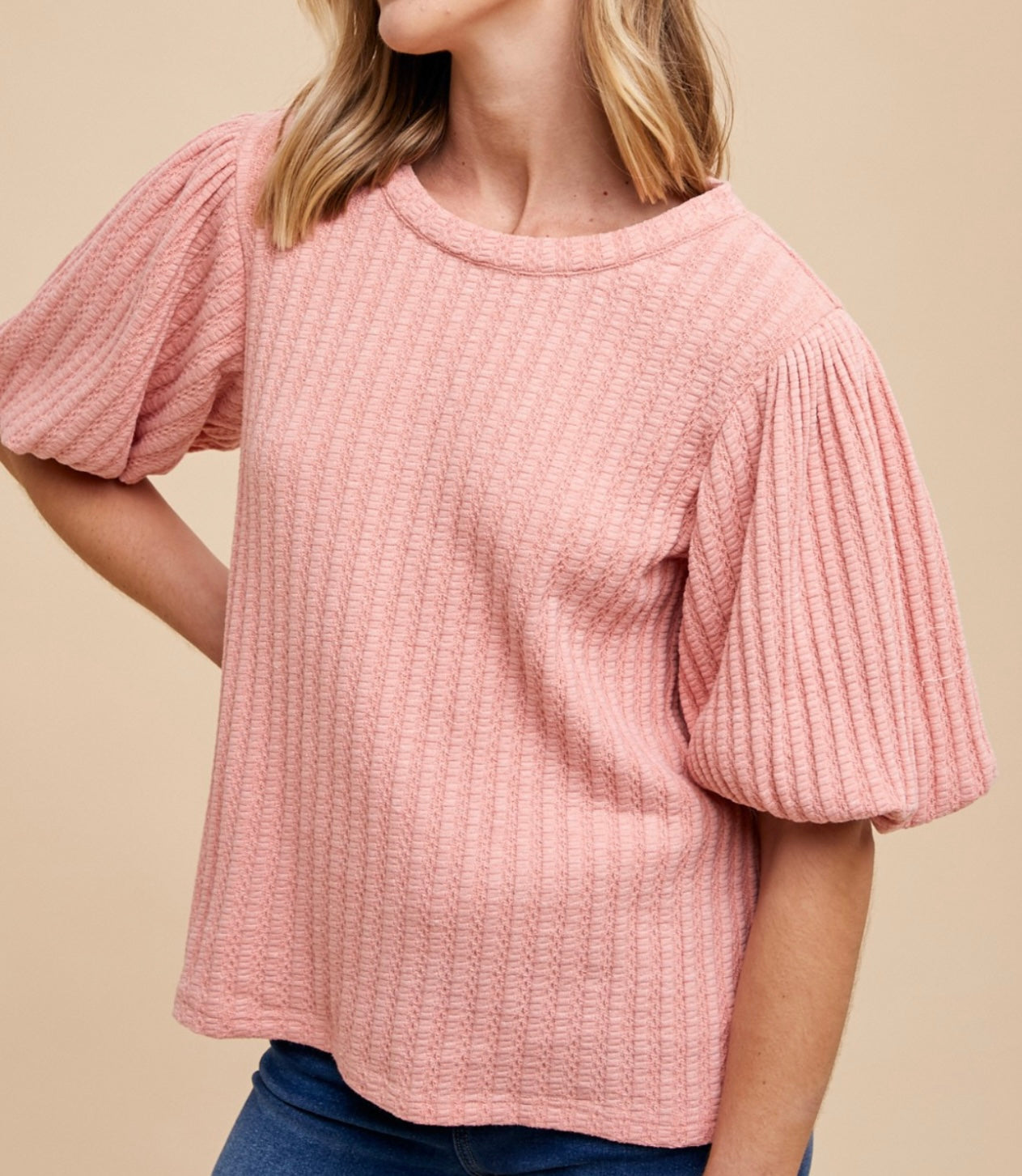 Tori Textured Knit Top- Rose