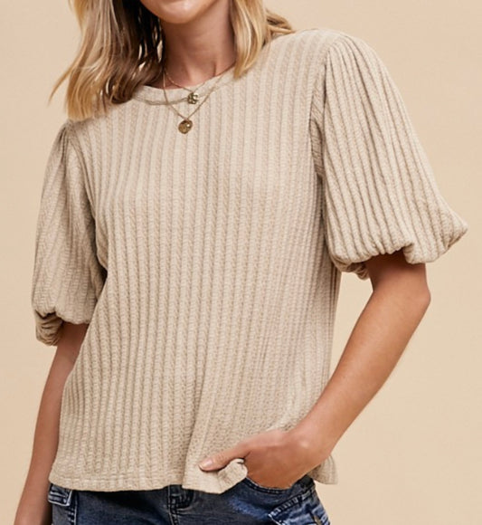 Tori Textured Knit Top- Oatmeal